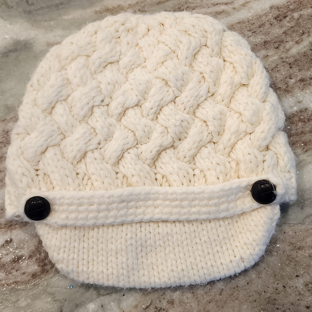 Cozy Knit Kids Hat with Button Accents - Cream